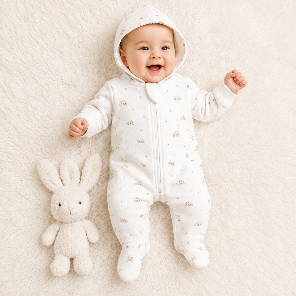 Baby Hooded Zip Sleepsuit – (0-3 Months)