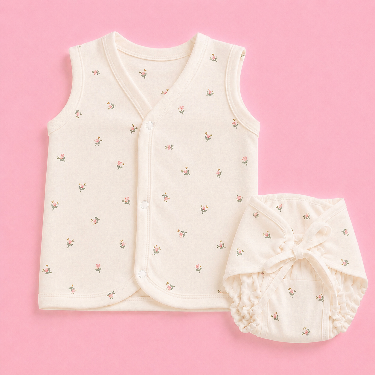 Lullaby Baby Care Organic Cotton Newborn Jabala & Nappy Set - Rose flower
