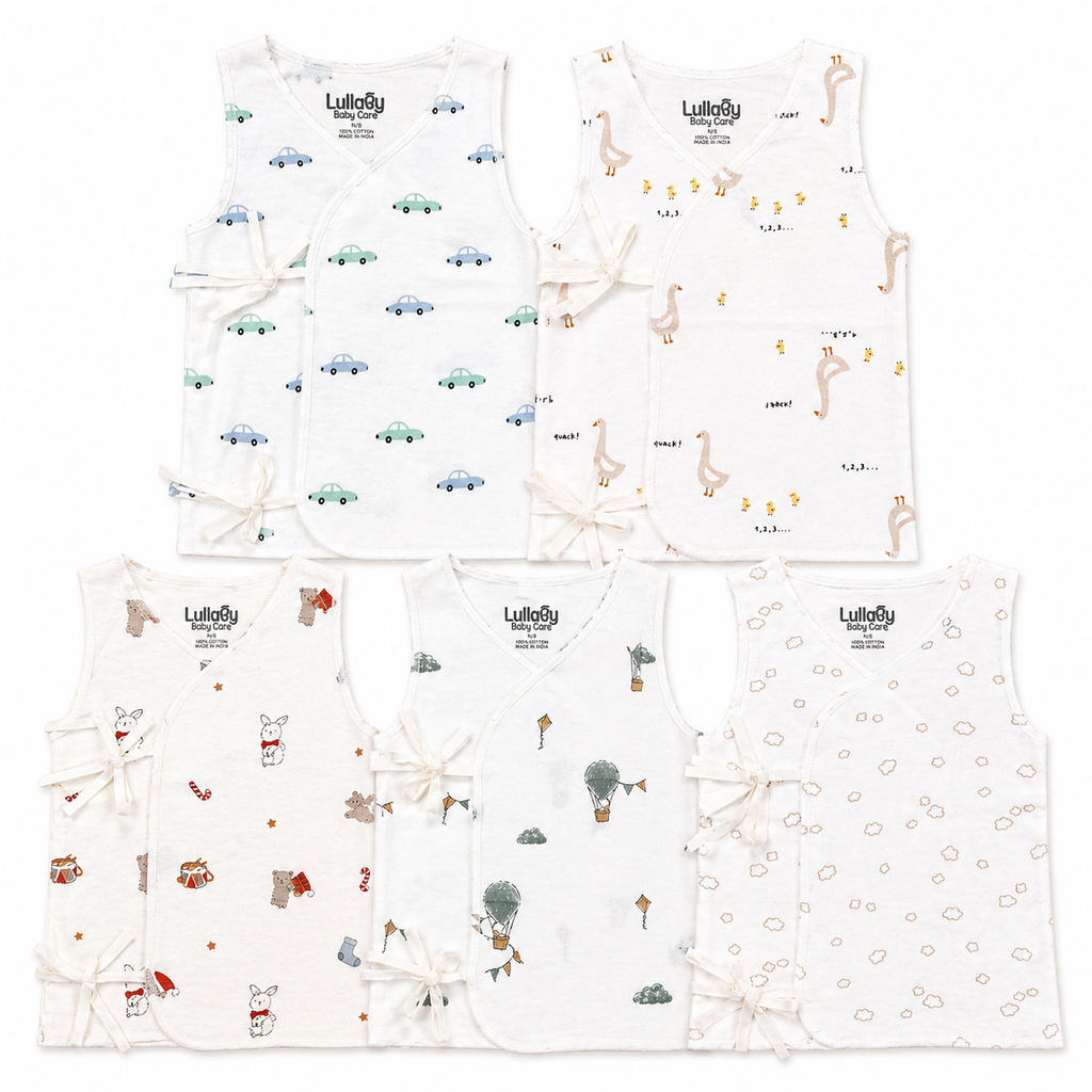 Newborn Baby Jabala Set (0 Month) – Soft Cotton Tie-Up Vest (Pack of 5)