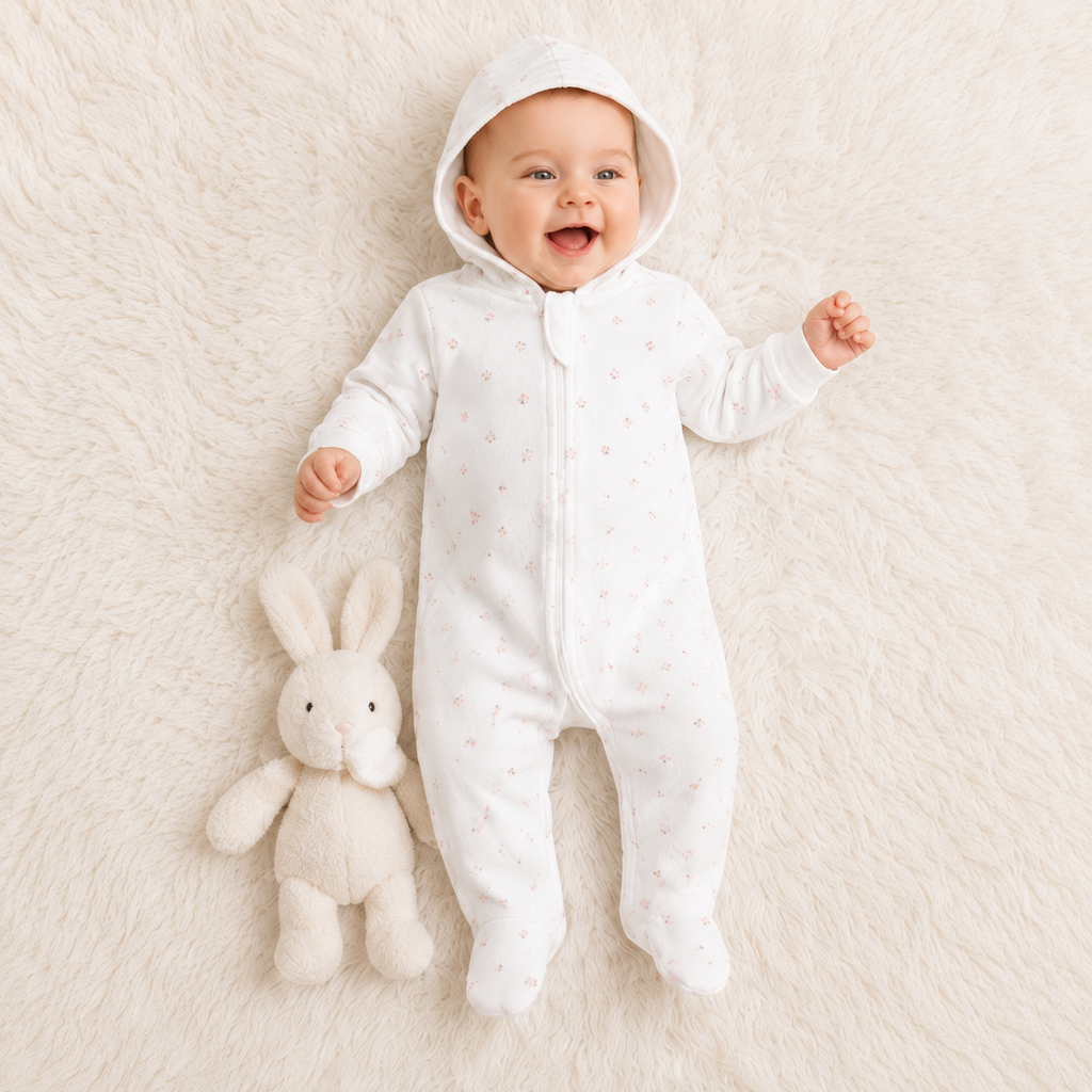 Baby Hooded Zip Sleepsuit – (0-3 Months)
