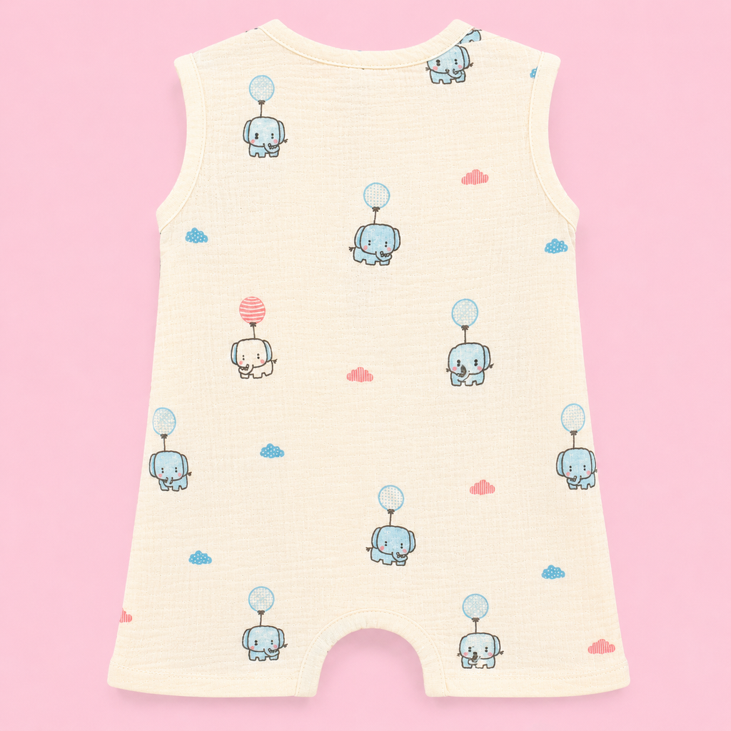 Muslin Cotton Baby Romper | Sleeveless | Elephant Print
