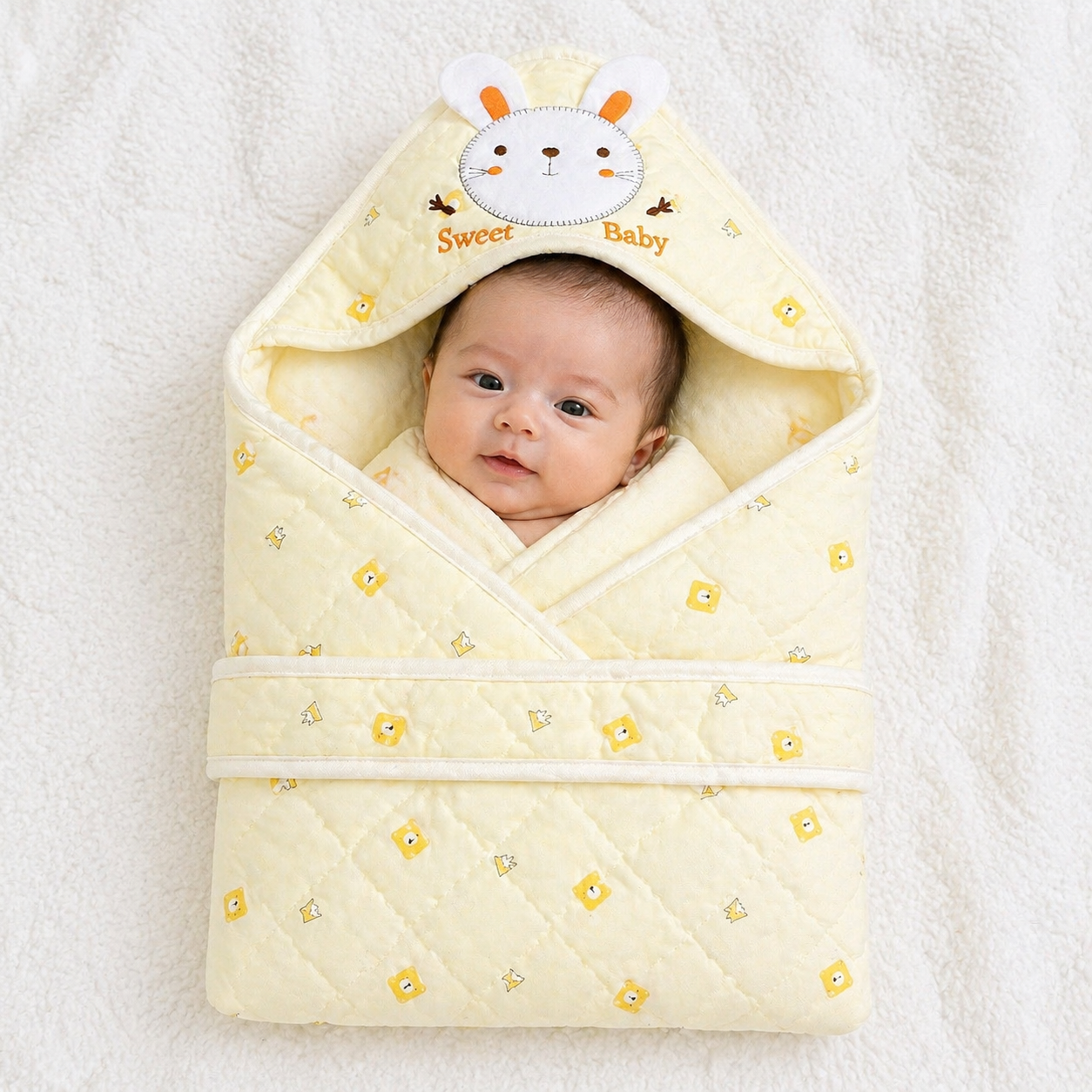 Hooded Baby Wrapper – Soft Quilted Newborn Receiving