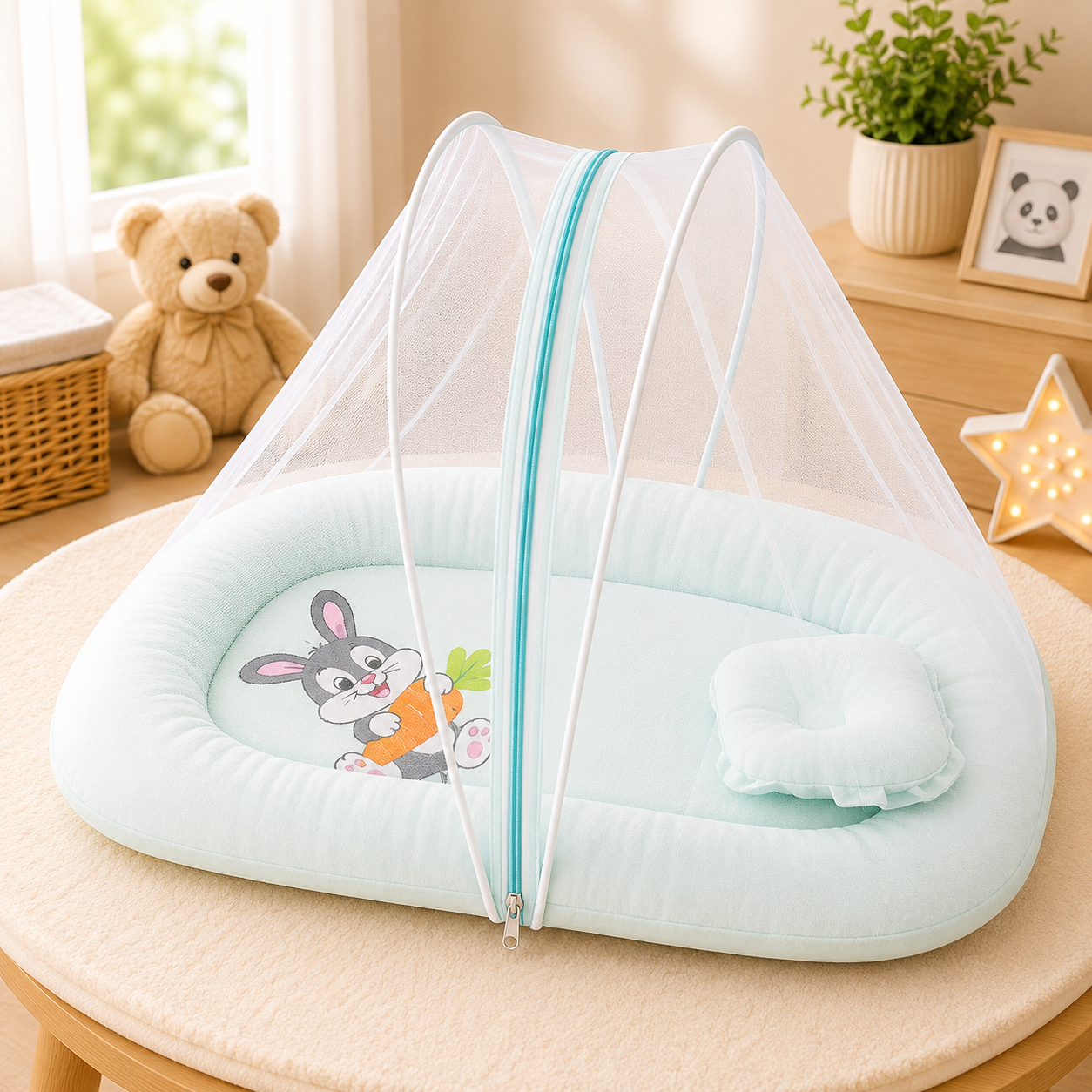 Crinkle Muslin Baby Mosquito Net Bed with Pillow