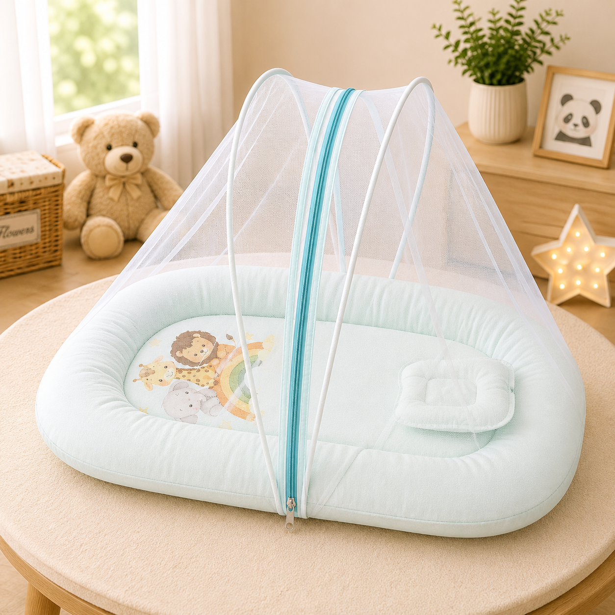 Crinkle Muslin Baby Mosquito Net Bed with Pillow