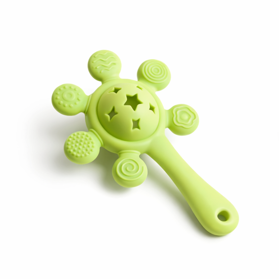 Silicone Baby Teether Rattle Toy – BPA Free Green
