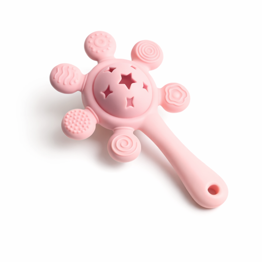 Silicone Baby Teether Rattle Toy – BPA Free Pink