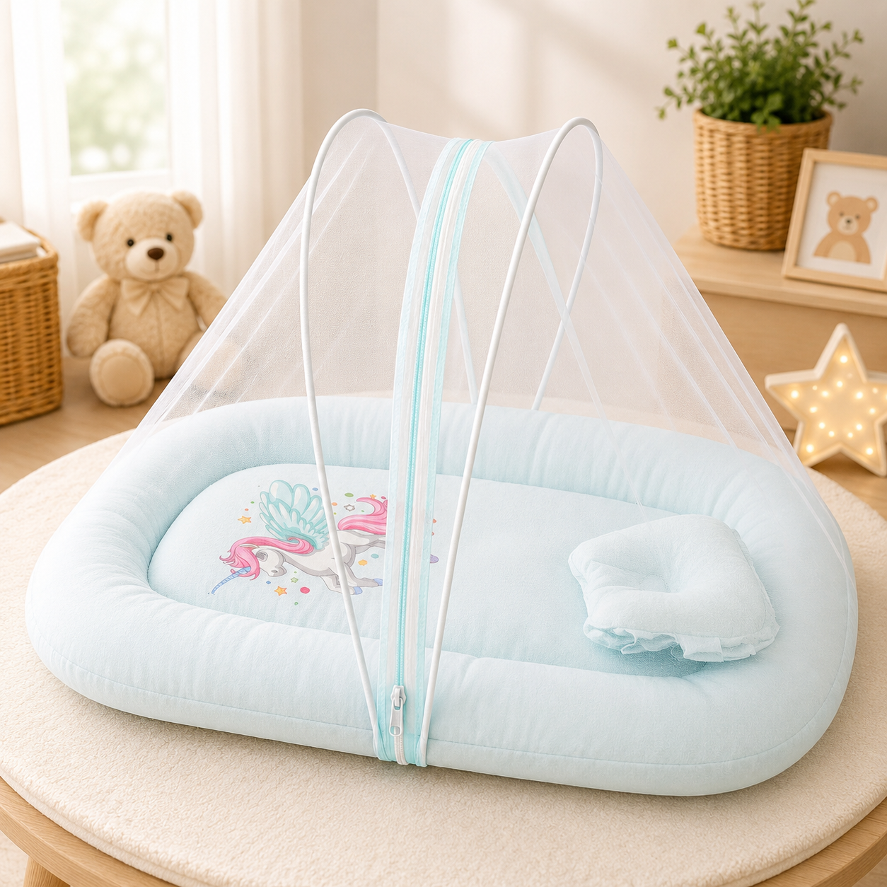 Crinkle Muslin Baby Mosquito Net Bed with Pillow