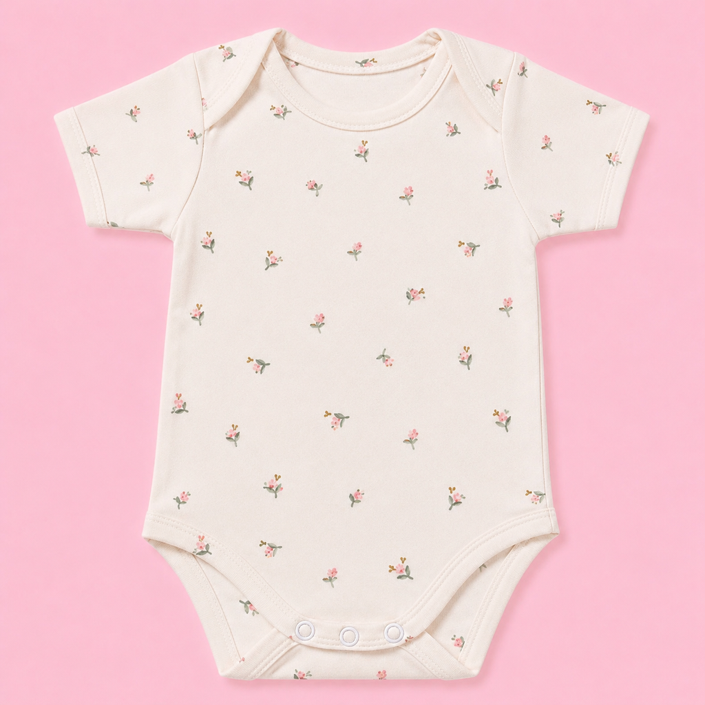 Baby Half sleeve Floral Onesie White Flower – 0-3 Months