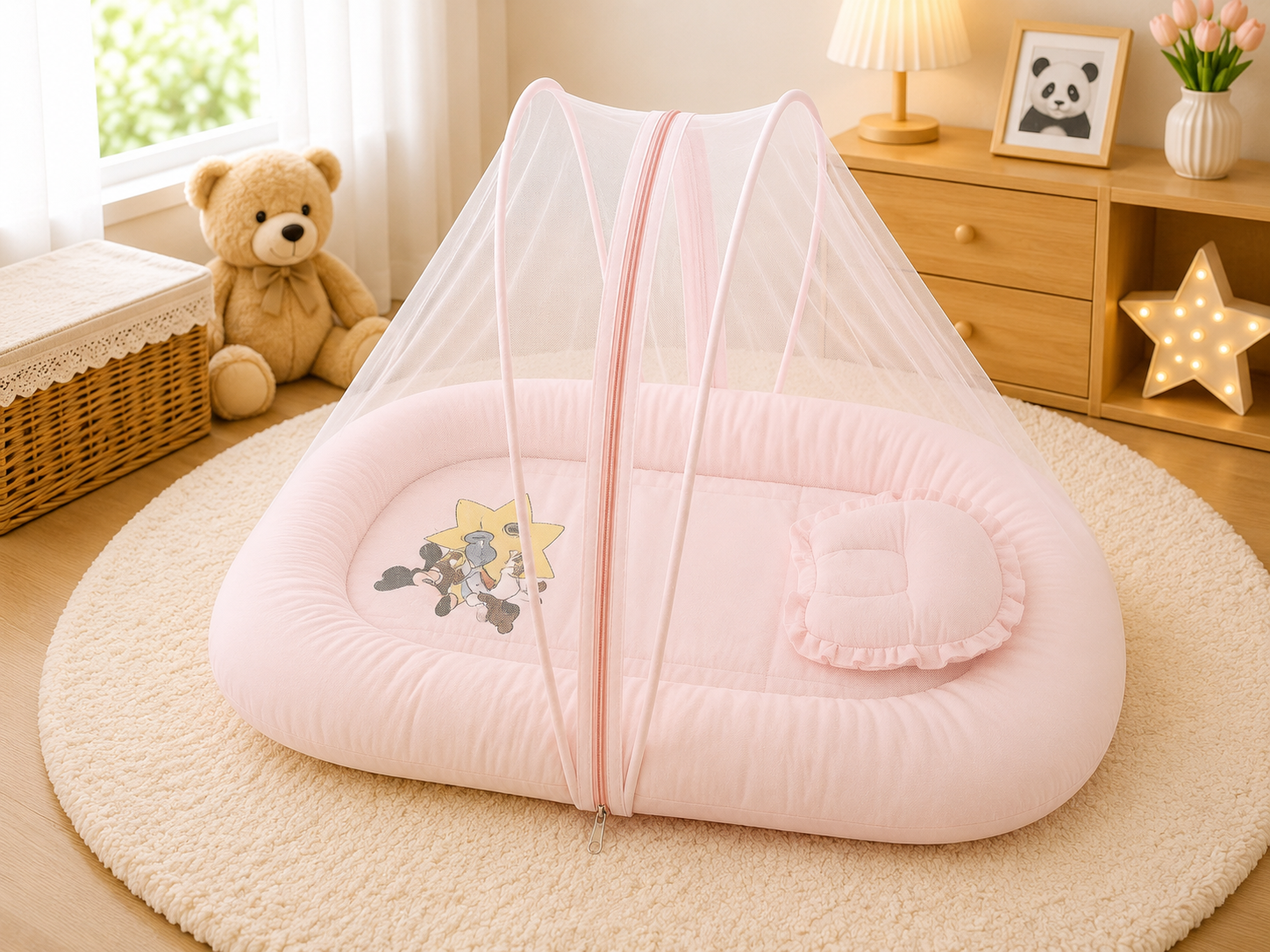 Crinkle Muslin Baby Mosquito Net Bed with Pillow