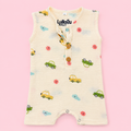 Muslin Cotton Baby Romper | Sleeveless | Car Print
