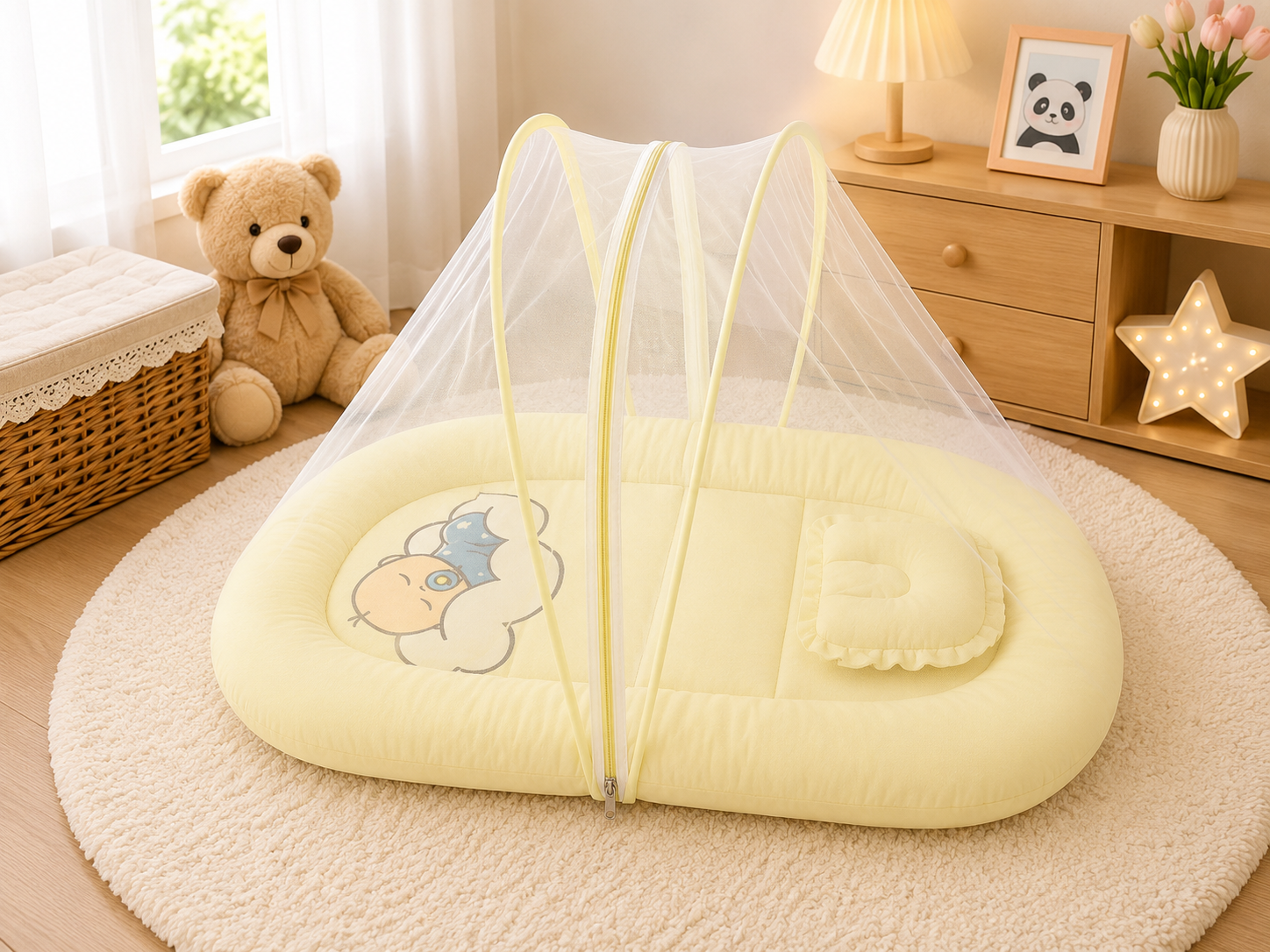 Crinkle Muslin Baby Mosquito Net Bed with Pillow
