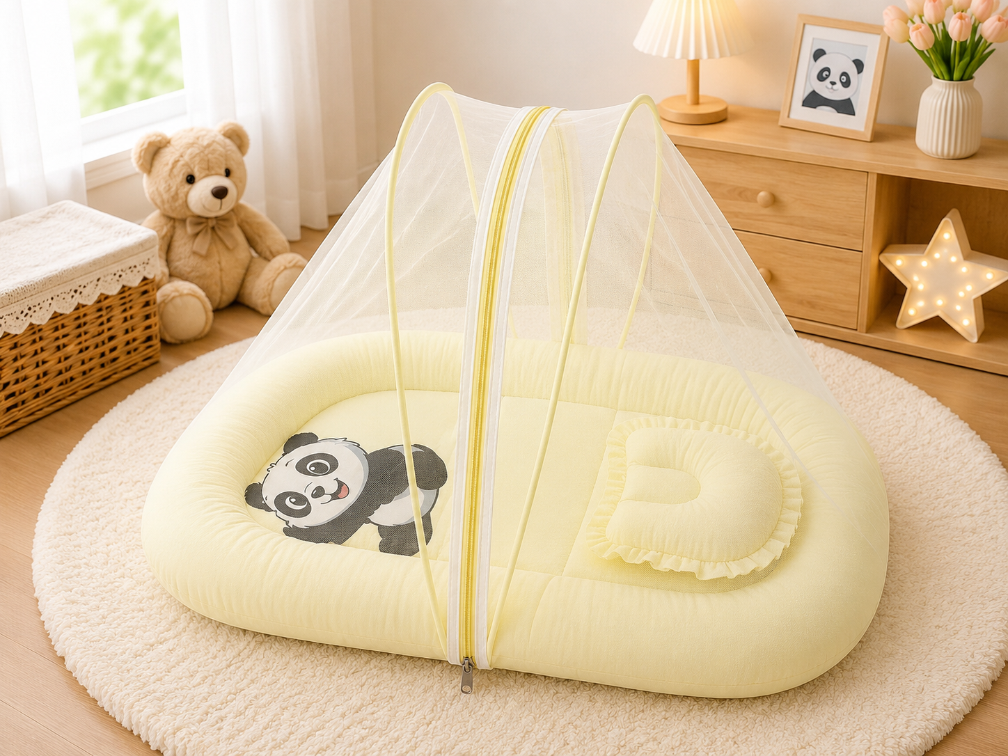 Crinkle Muslin Baby Mosquito Net Bed with Pillow