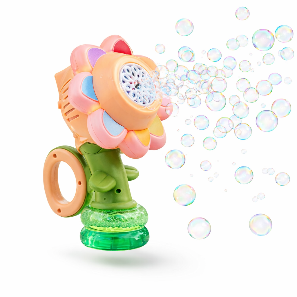 Seven Color Flower Bubble Gun – Automatic Bubble Machine Toy with Lights for Kids