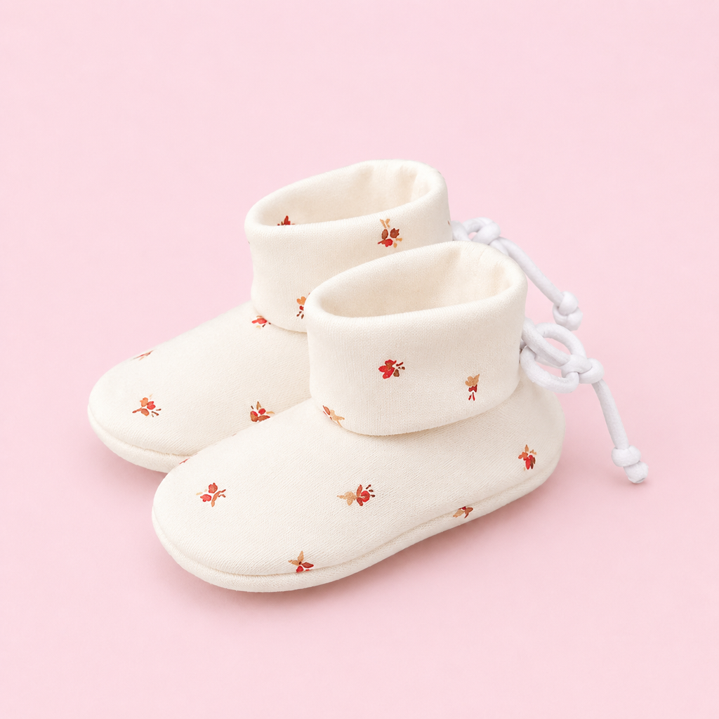 Baby Cap, Mittens & Booties Set - Red flower