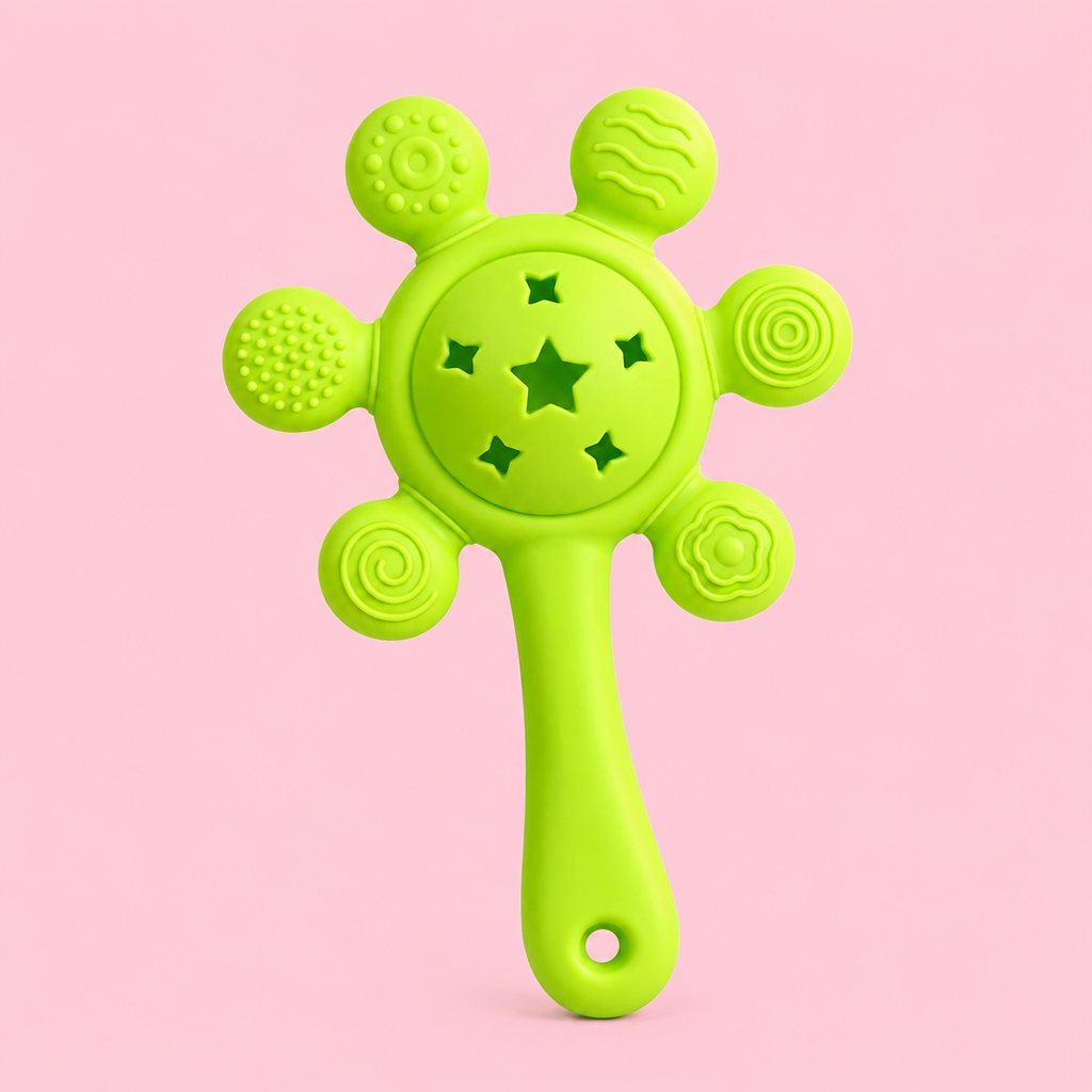 Silicone Baby Teether Rattle Toy – BPA Free Green