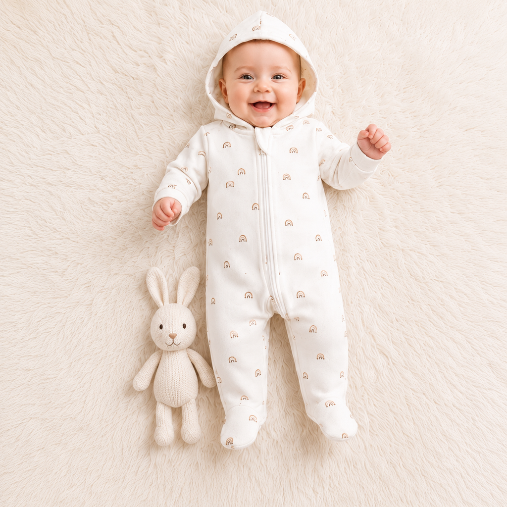 Baby Hooded Zip Sleepsuit – (0-3 Months)