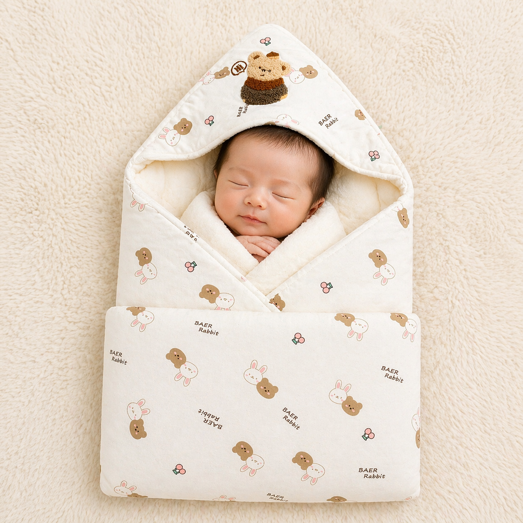 Premium Quilted Baby Wrapper with Hood – Ultra Soft & Warm
