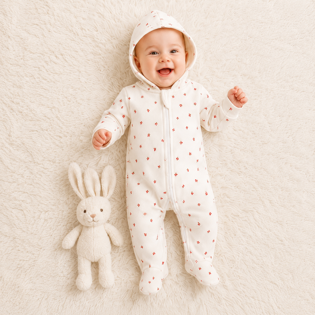 Baby Hooded Zip Sleepsuit – (0-3 Months)