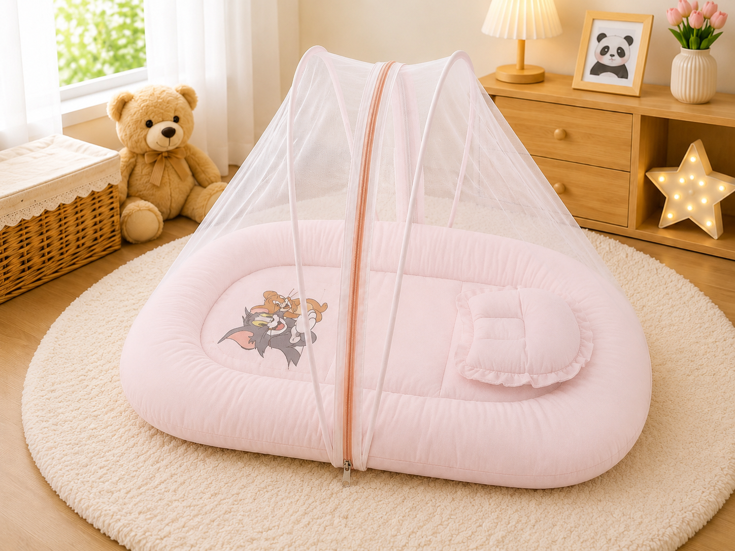 Crinkle Muslin Baby Mosquito Net Bed with Pillow