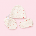 Baby Cap, Mittens & Booties Set - Red flower