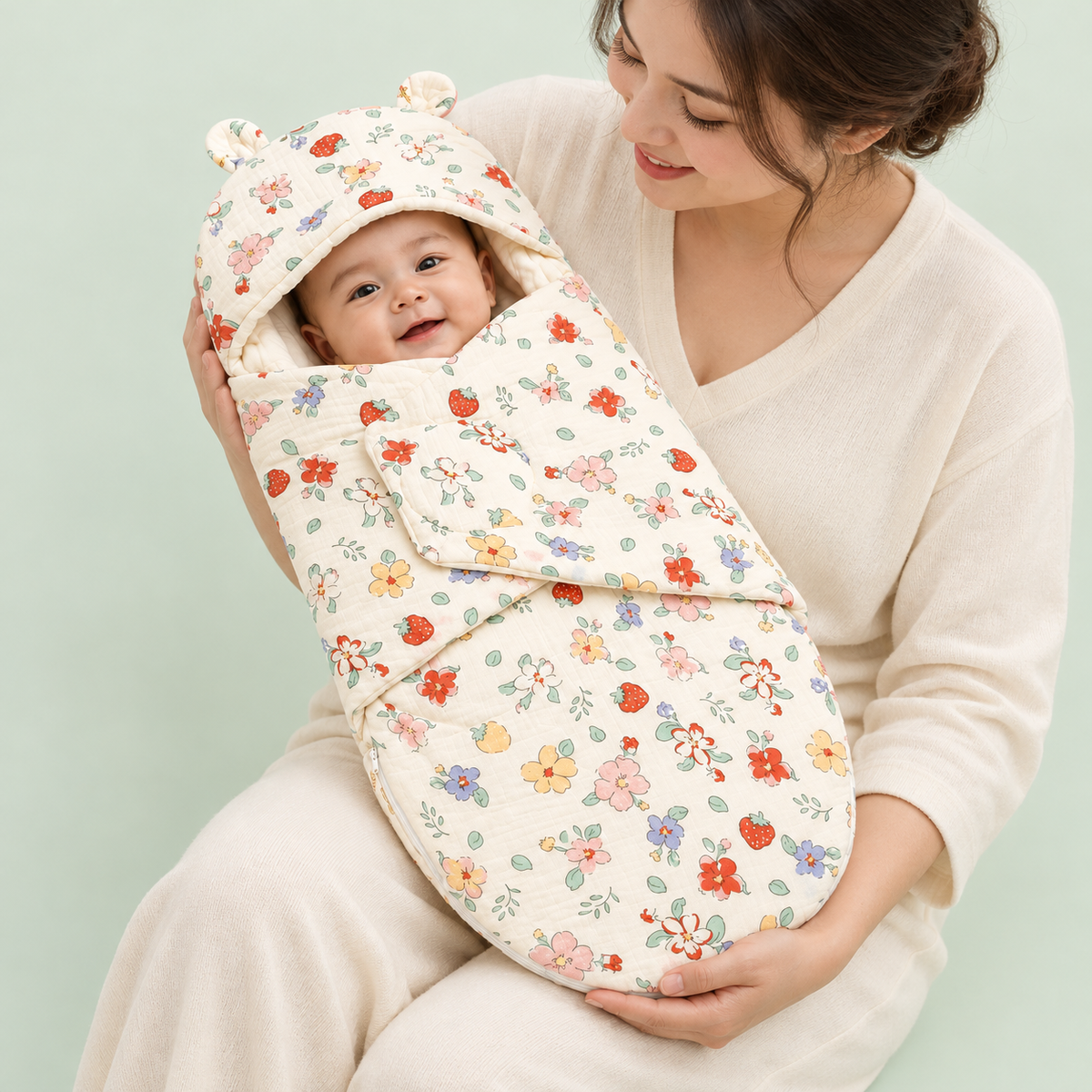 Muslin Baby Swaddle Wrapper – Flower | Soft Hooded Baby Wrap