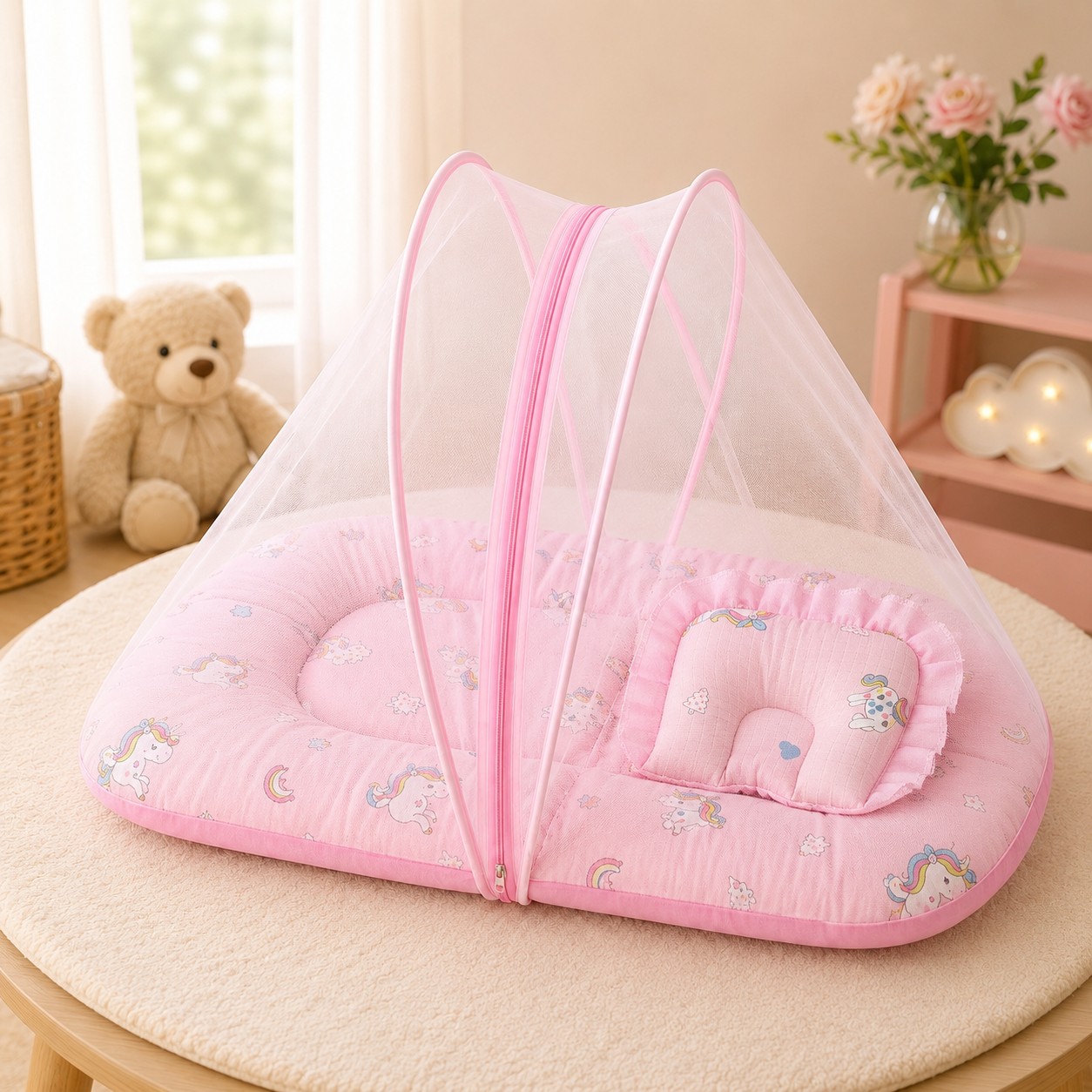 Premium Muslin Baby Mosquito Net Bed with Pillow