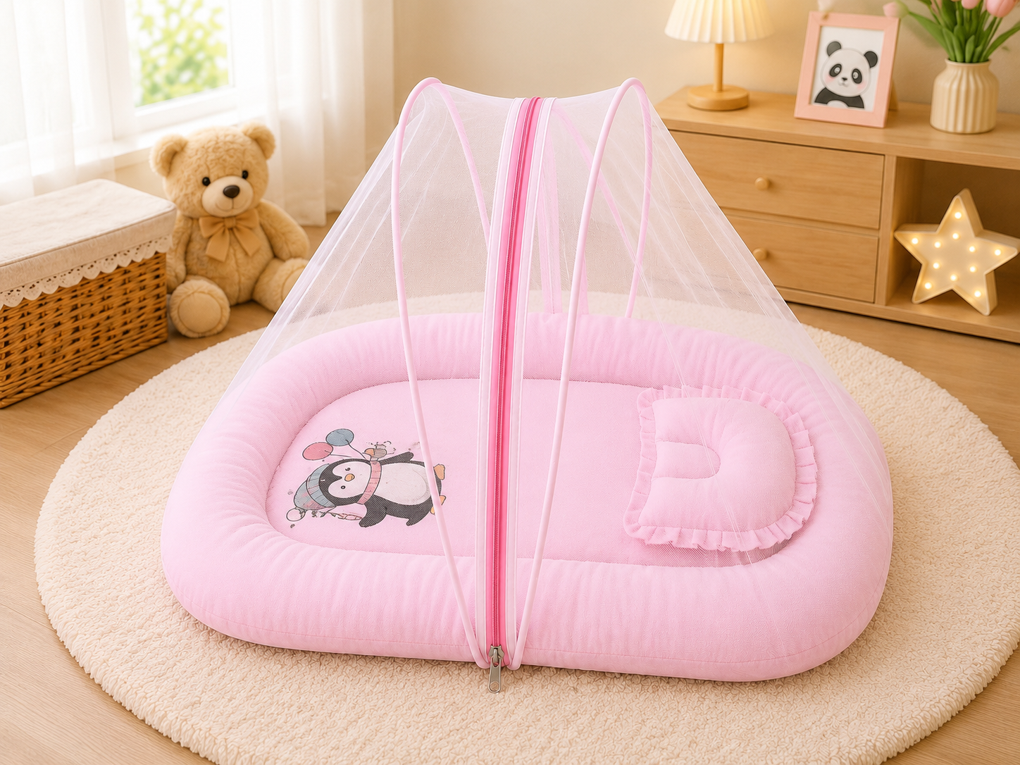 Crinkle Muslin Baby Mosquito Net Bed with Pillow