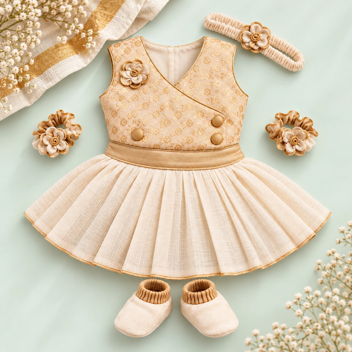 Baby Noolukettu Frock Set – Traditional Naming Ceremony Wear