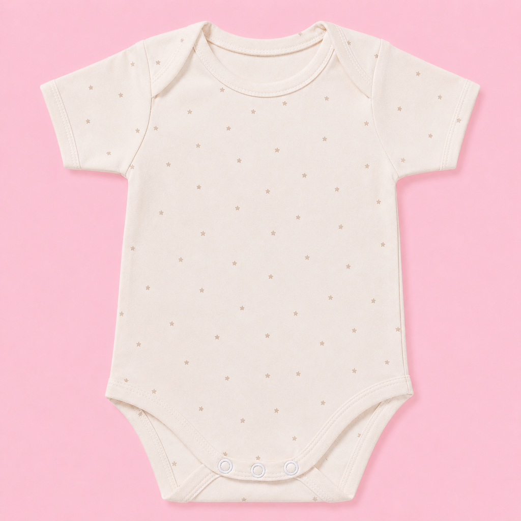 Baby Half sleeve Floral Onesie Star Print  – 0-3 Months