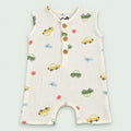 Muslin Cotton Baby Romper | Sleeveless | Car Print