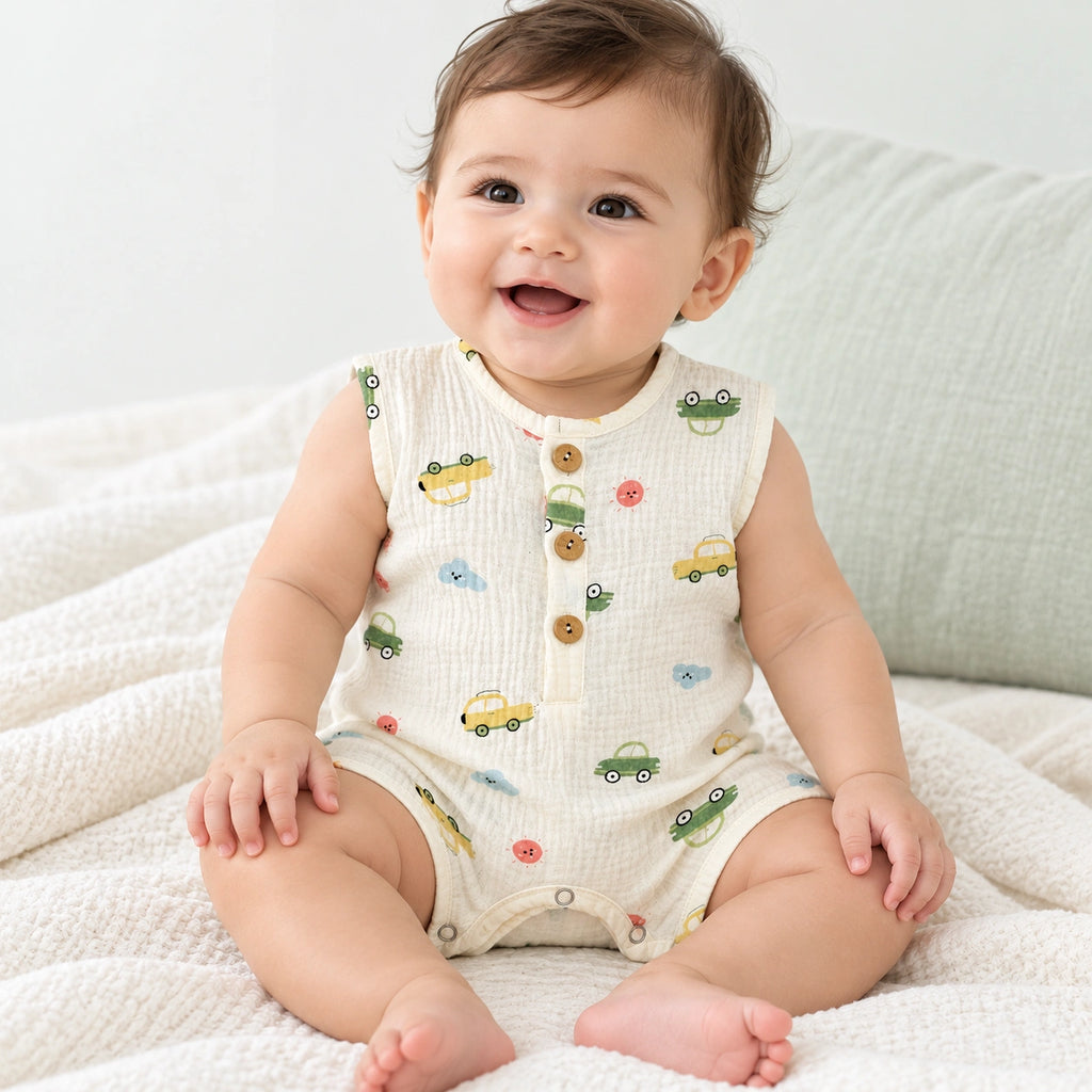 Muslin Cotton Baby Half Romper | Sleeveless