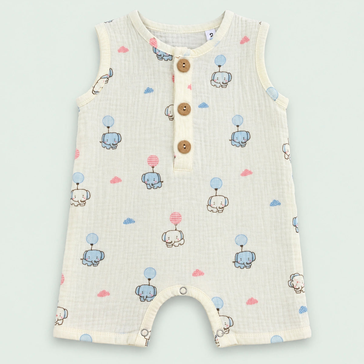 Muslin Cotton Baby Romper | Sleeveless | Elephant Print
