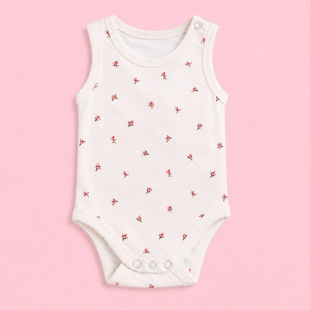 Baby Sleeveless Floral Onesie Red flower– 0-3 Months