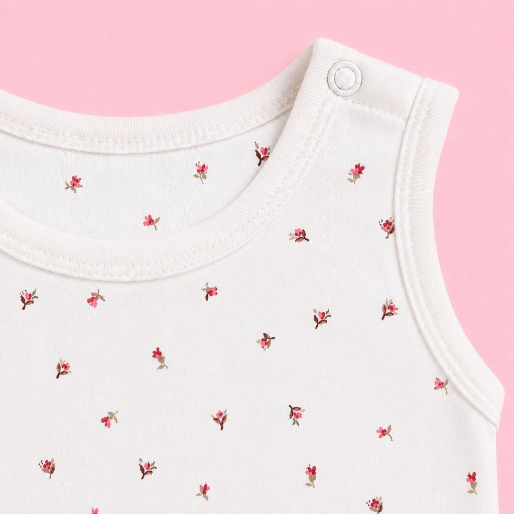Baby Sleeveless Floral Onesie Red flower– 0-3 Months