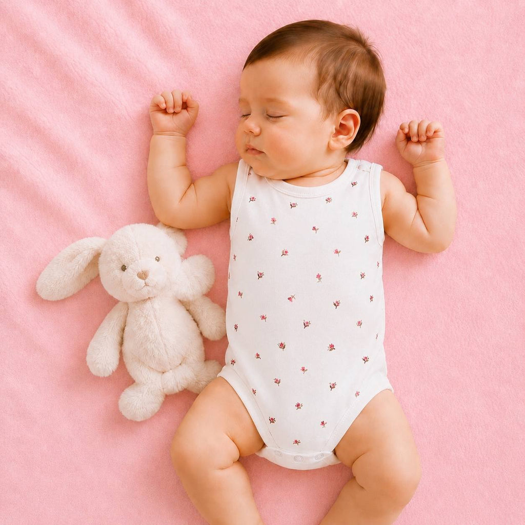 Baby Sleeveless Floral Onesie Red flower– 0-3 Months