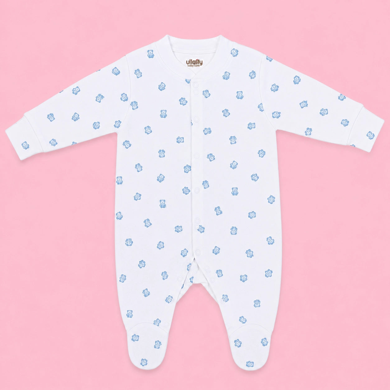 Baby Button Sleepsuit Bear| 0-3 Months | Romper