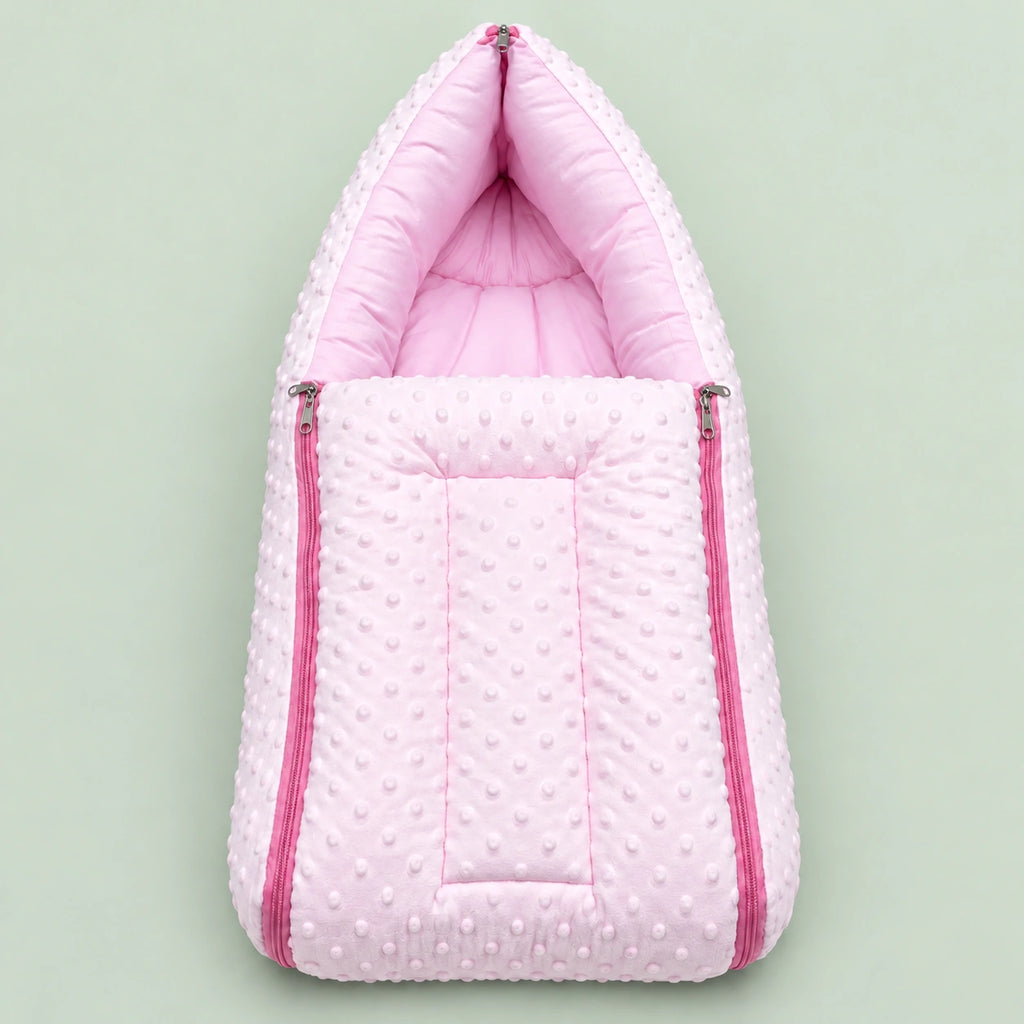 Baby Carry Nest with Dual Side Zipper – Soft & Cozy Newborn Sleeping Bag – Pink | 0–6 Months