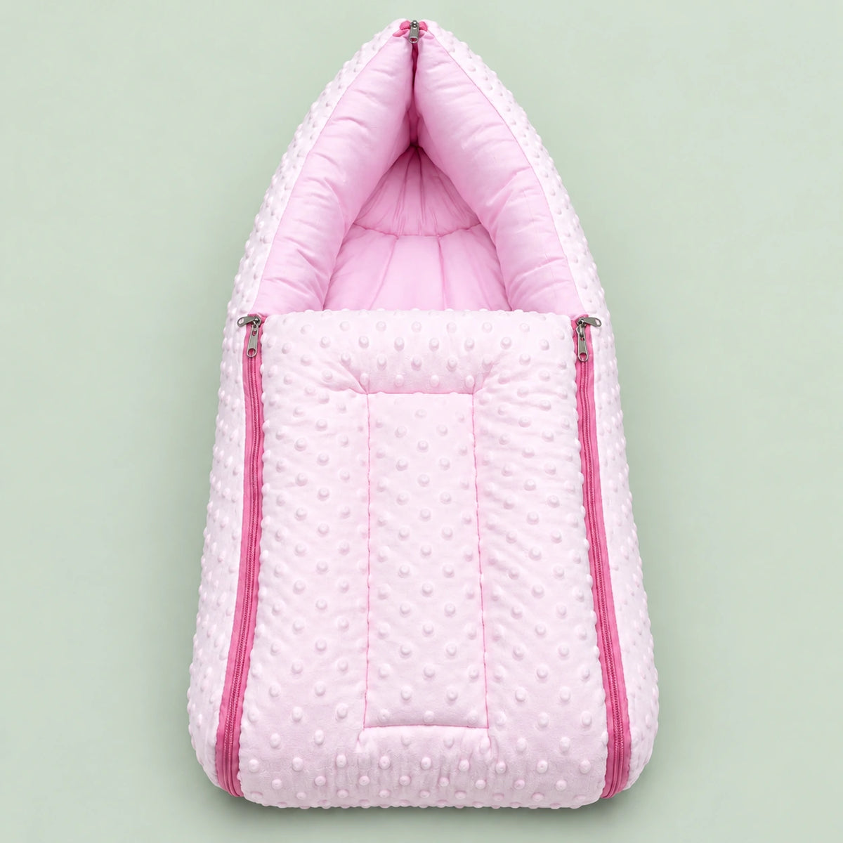 Baby Carry Nest with Dual Side Zipper – Soft & Cozy Newborn Sleeping Bag – Pink | 0–6 Months