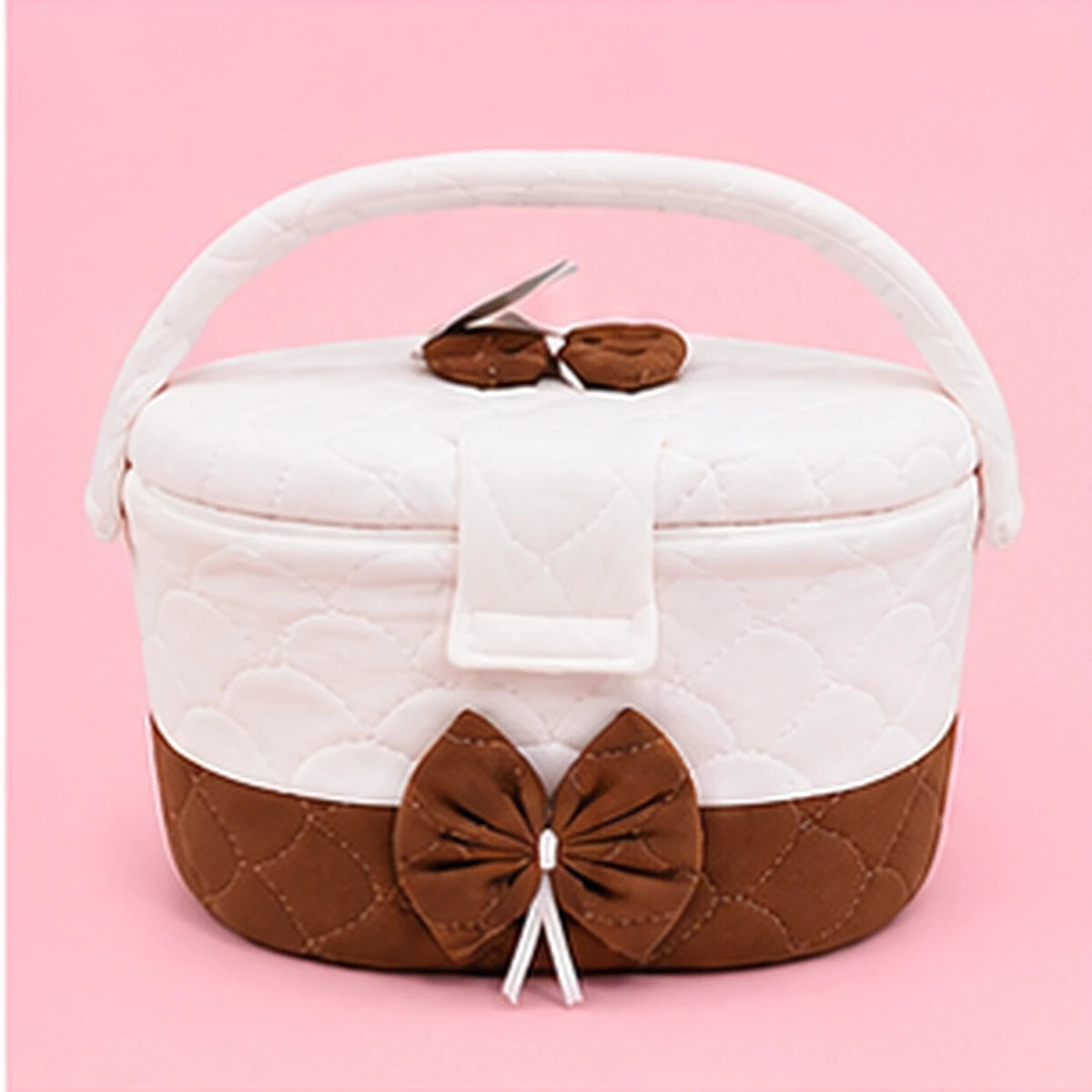 Premium Quilted Baby Care & Essentials Basket with Handle – Brown & White