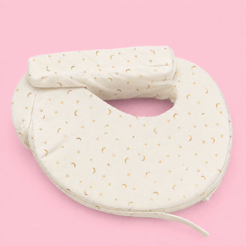 Lullaby Baby Care Premium Feeding Pillow for Newborn Baby | Breastfeeding Nursing Support Cushion | Baby Feeding Cushion with Removable Cover | Moon & Star Print