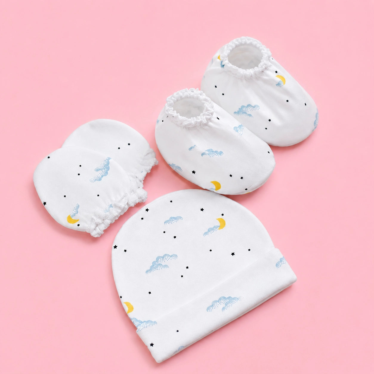 Baby Cap, Mittens & Booties Set Moon
