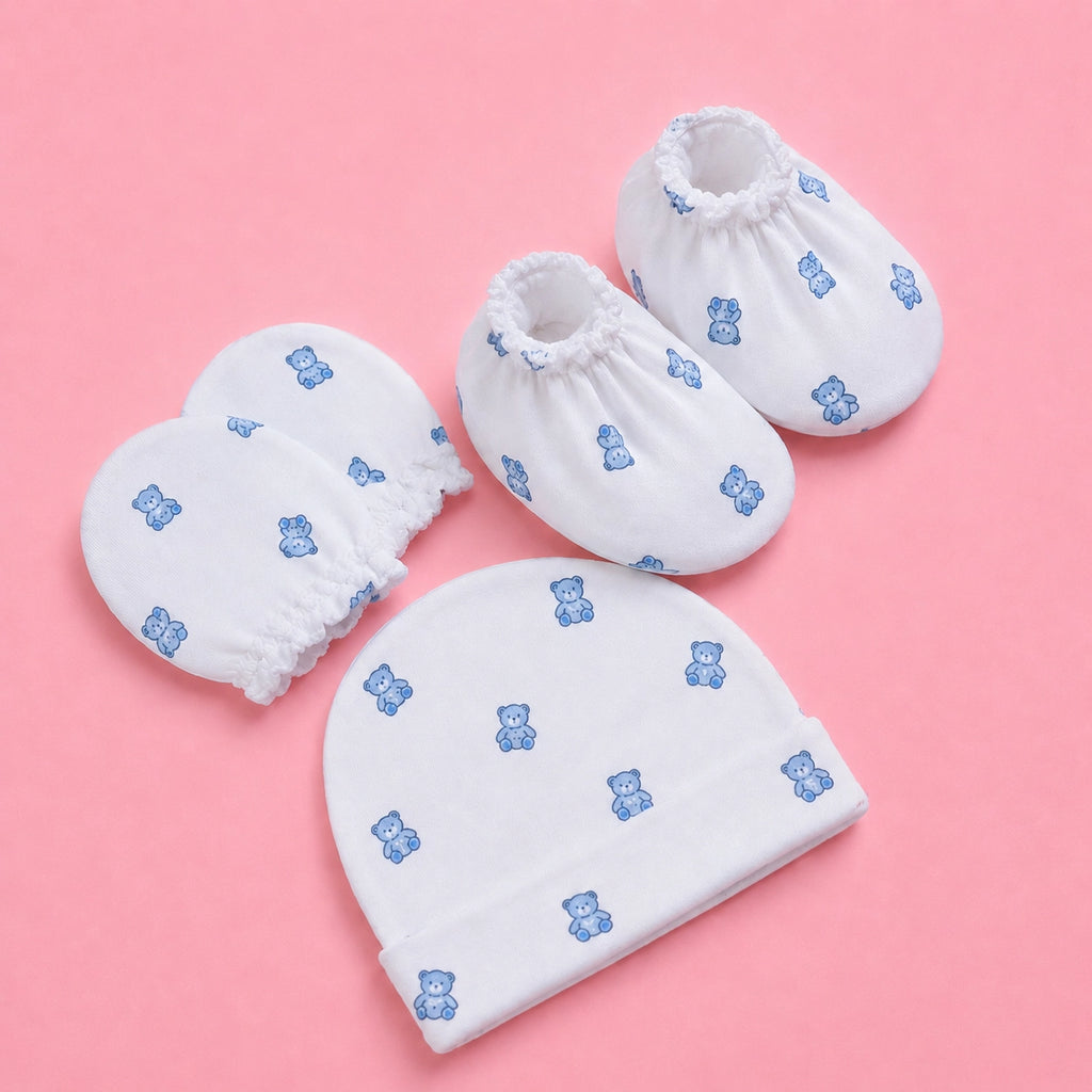 Baby Cap, Mittens & Booties Set Bear