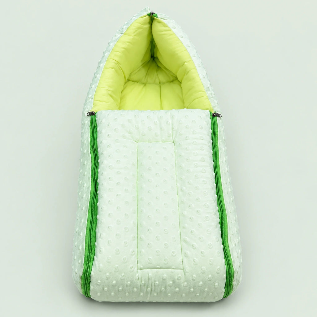 Baby Carry Nest with Dual Side Zipper – Soft & Cozy Newborn Sleeping Bag | Green | 0–6 Months