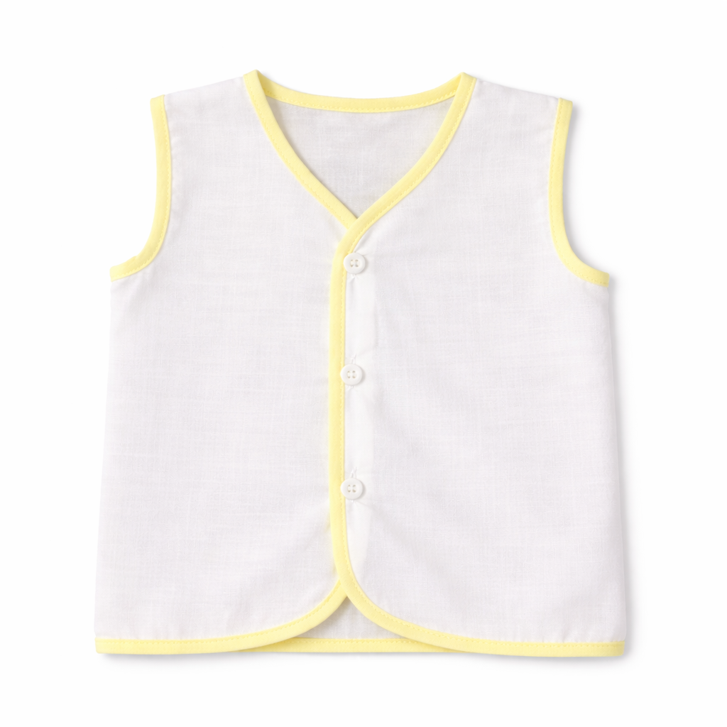 Newborn Cotton Sleeveless Vest – Pink Trim Basic (0–3 Months)