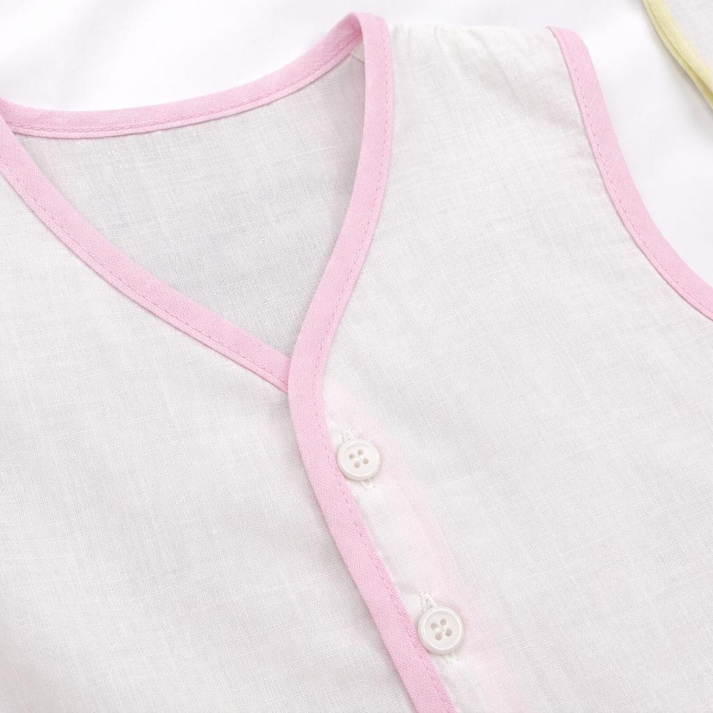 Newborn Cotton Sleeveless Vest – Pink Trim Basic (0–3 Months)