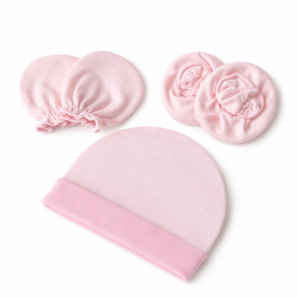 Newborn Baby Cap, Mittens & Booties Set