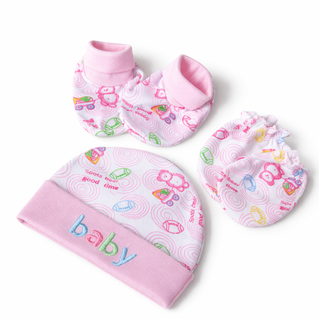 Newborn Baby Cap, Mittens & Booties Set