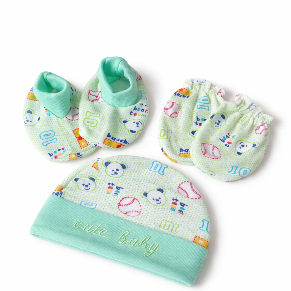 Newborn Baby Cap, Mittens & Booties Set