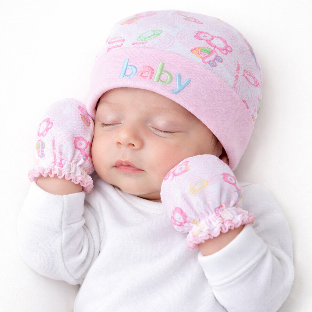 Newborn Baby Cap, Mittens & Booties Set