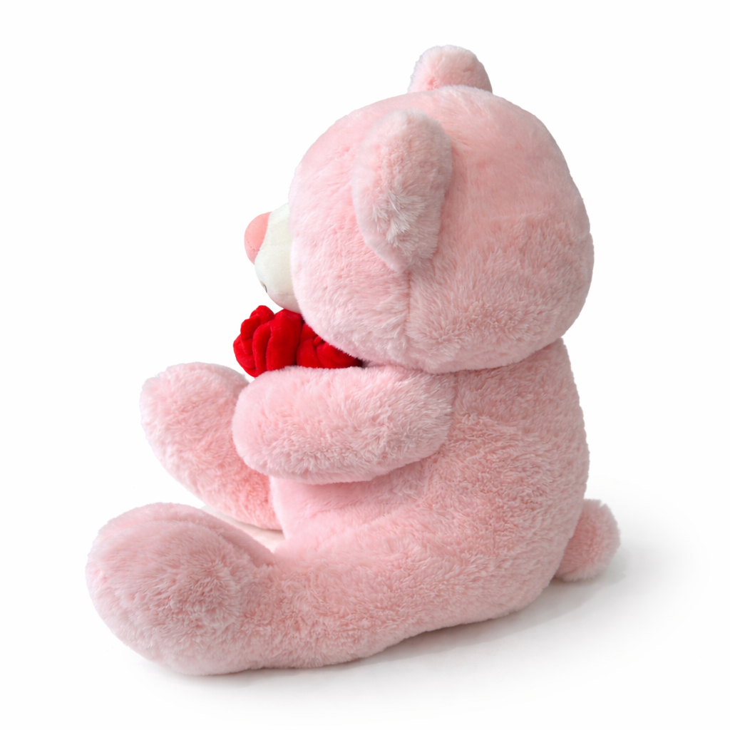 Cute Pink Teddy Bear Plush Toy with Rose